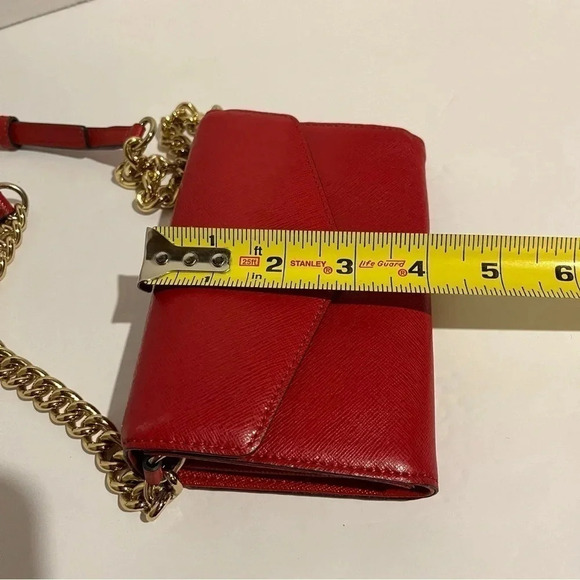 Michael Kors Cross Grain Leather Red Crossbody Goldtone Chain Strap - Picture 9 of 10